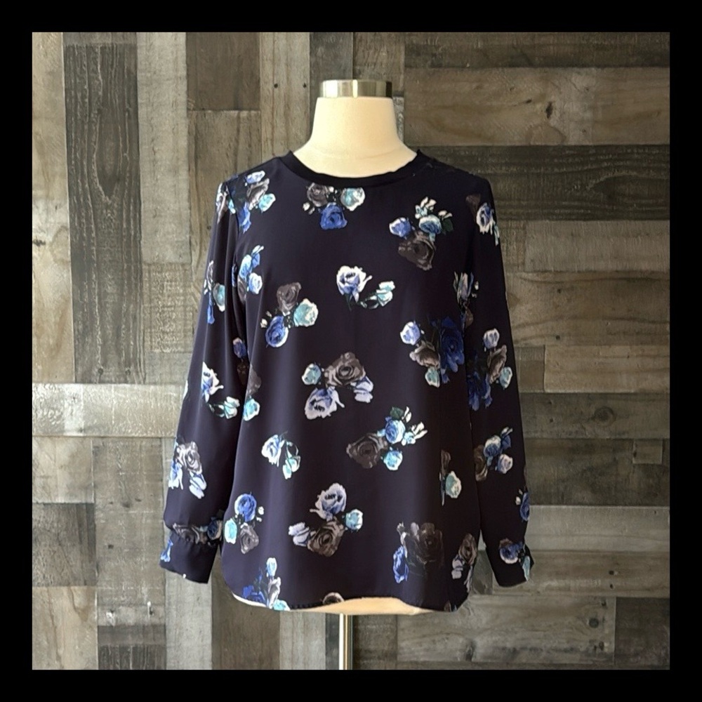 Navy floral long sleeve top XLarge dark feminine romantic whimsigoth witchy
